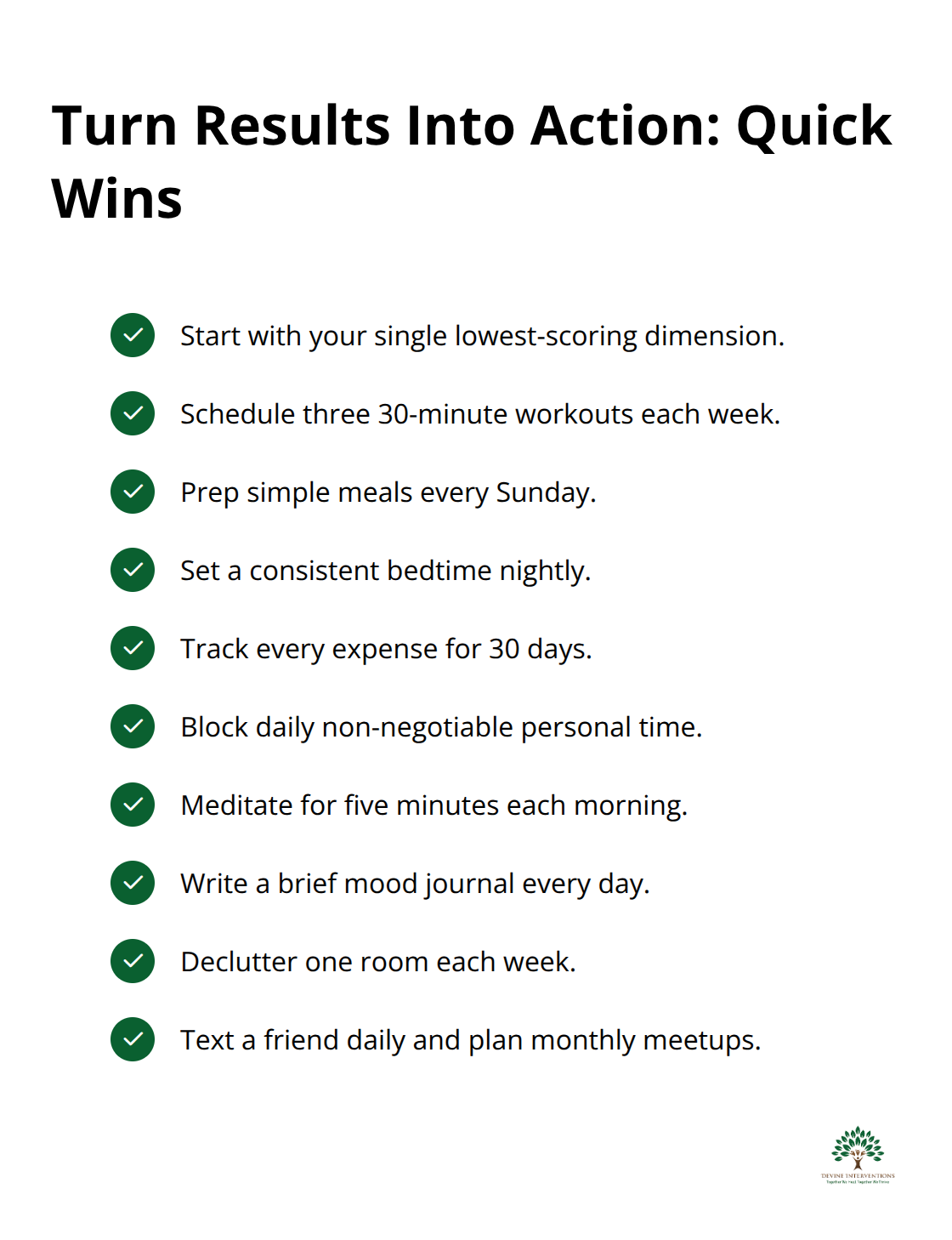 Checklist of micro-habits across wellness dimensions - mental wellness wheel quiz