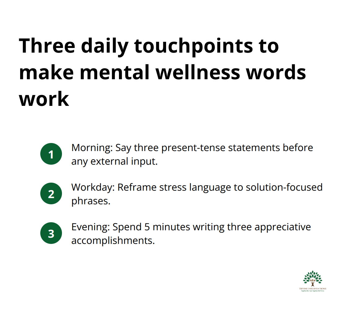 Compact list of morning, work, and evening language practices